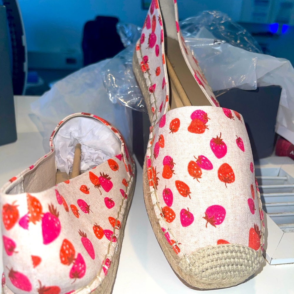 Ann Taylor Espadille Textlie slip on strawberry shoes